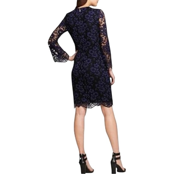 DKNY Elegant Floral Lace Long Sleeve Dress in Purple - Picture 2 of 15